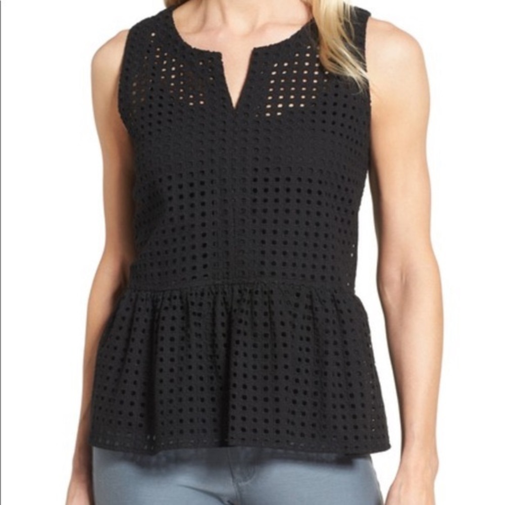 Halogen Black Eyelet Peplum Tank Top